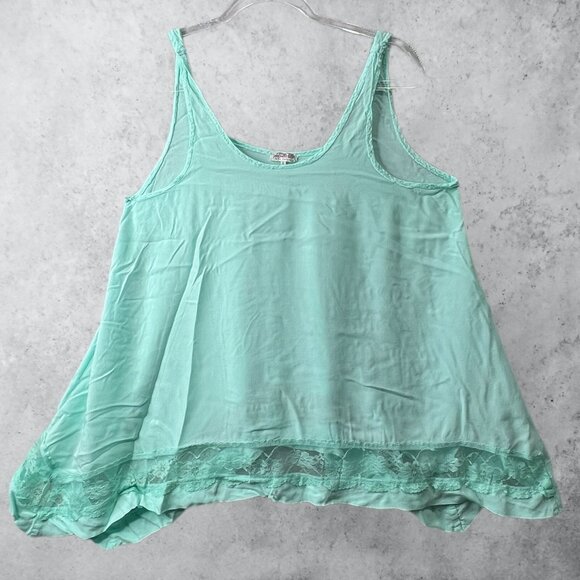 Intimately Free People Top Women's Small Oversized Aqua Blue Tank with Lace Ins - Picture 5 of 10